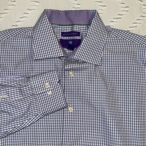 EUC Egara Shirt Mens 17 Modern Fit Purple Plaid Long Sleeve Button Down Non Iron